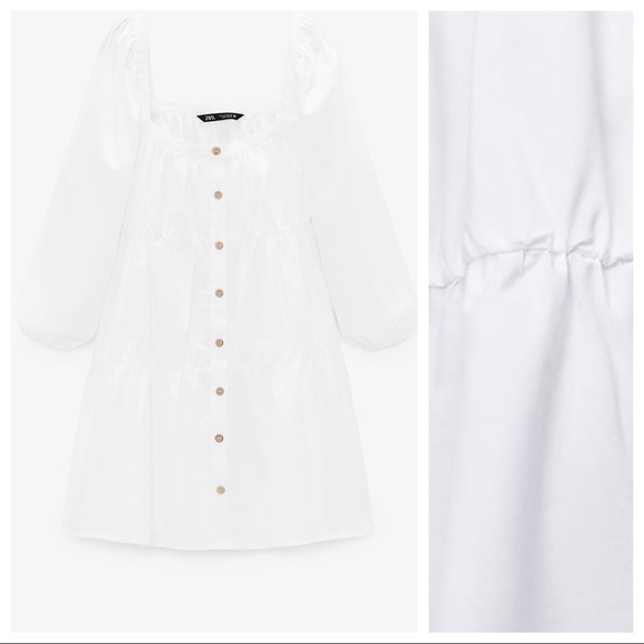 🌹NWT. Zara White Poplin Mini Dress. Size L. - Picture 8 of 12